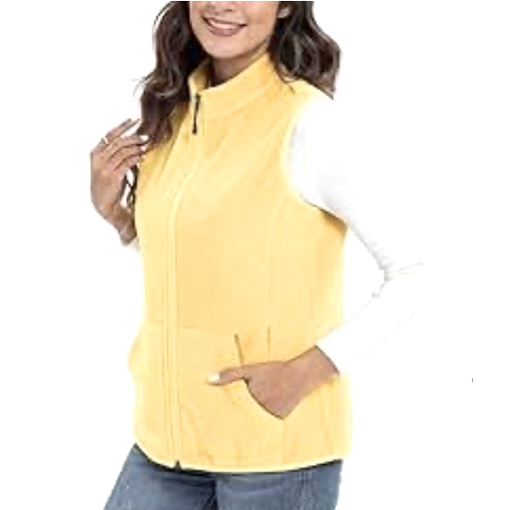 TEK GEAR Butter Yellow Soft Brushed Full Zip Athletic Hooded Vest NWOT